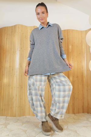 Elodie V Neck Button Knit Grey Marl